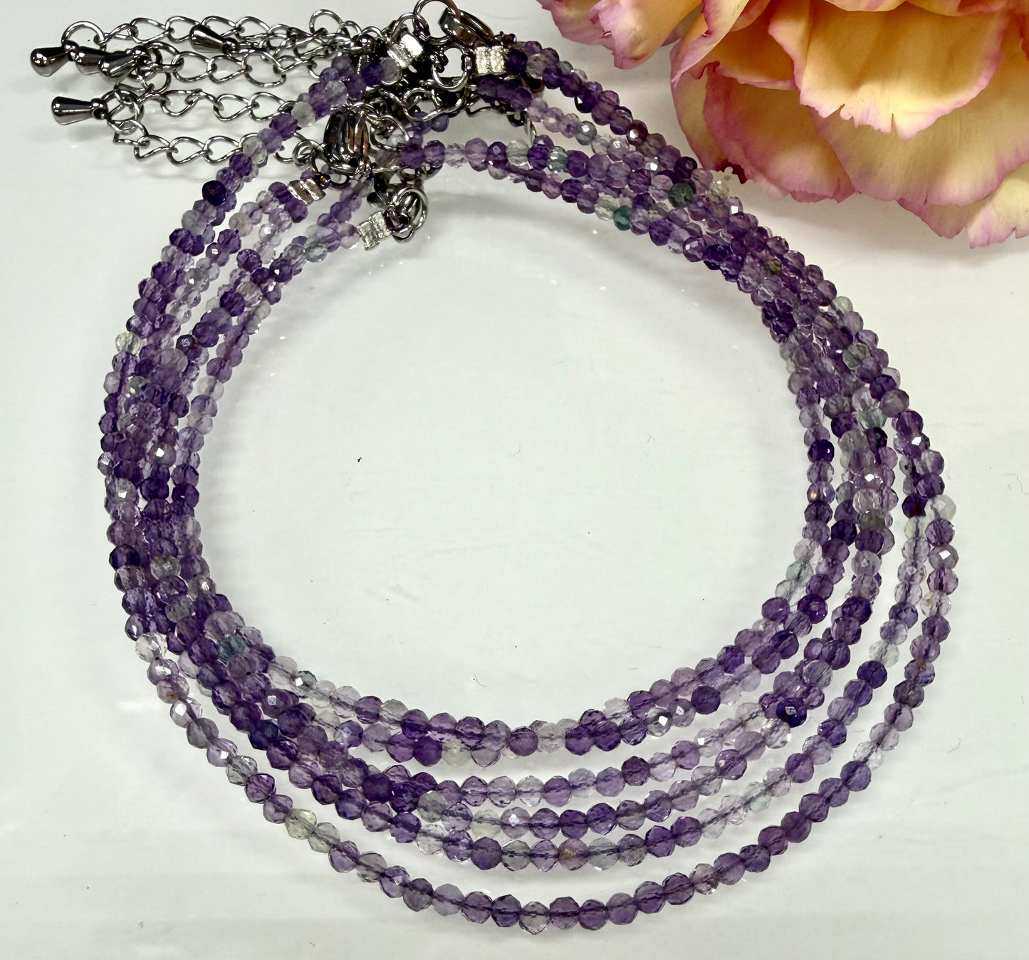 6 PCs 2mm Faceted Fluorite Anklet Stainless Steel Findings