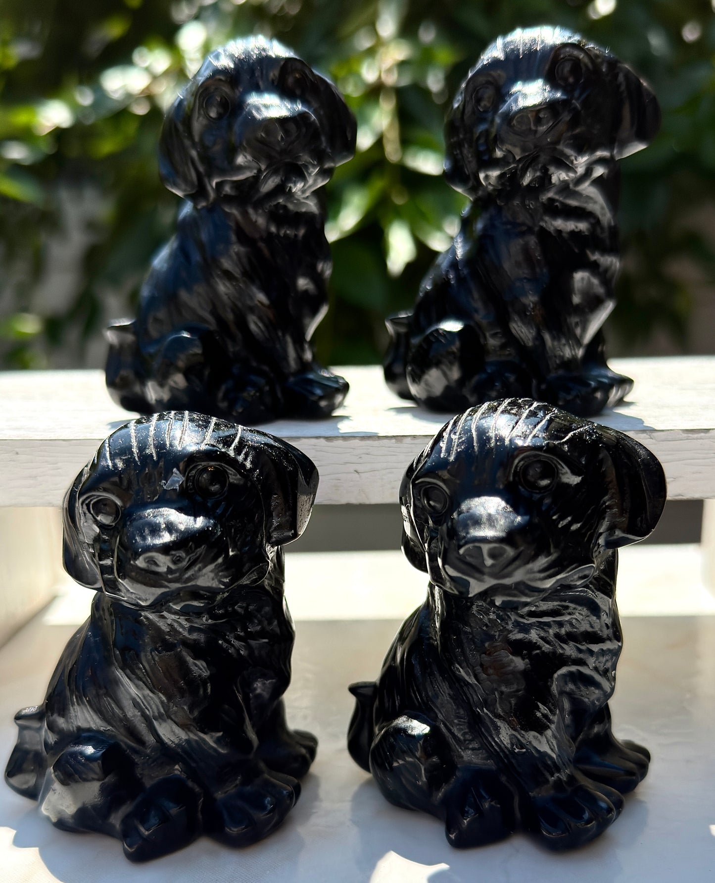 4 PCs 3” Natural Black Obsidian Dog Crystals Healing Energy