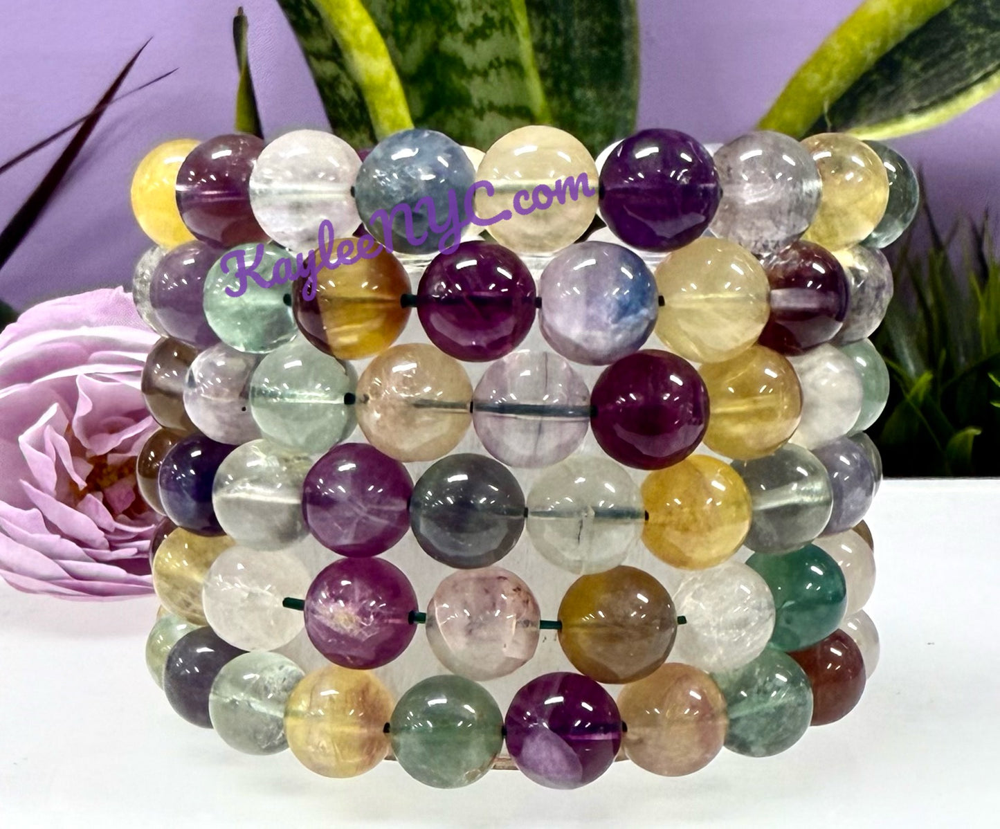 Wholesale 6 Pcs Natural Fluorite 10.5-11mm 8” Crystal Healing Stretch Bracelet