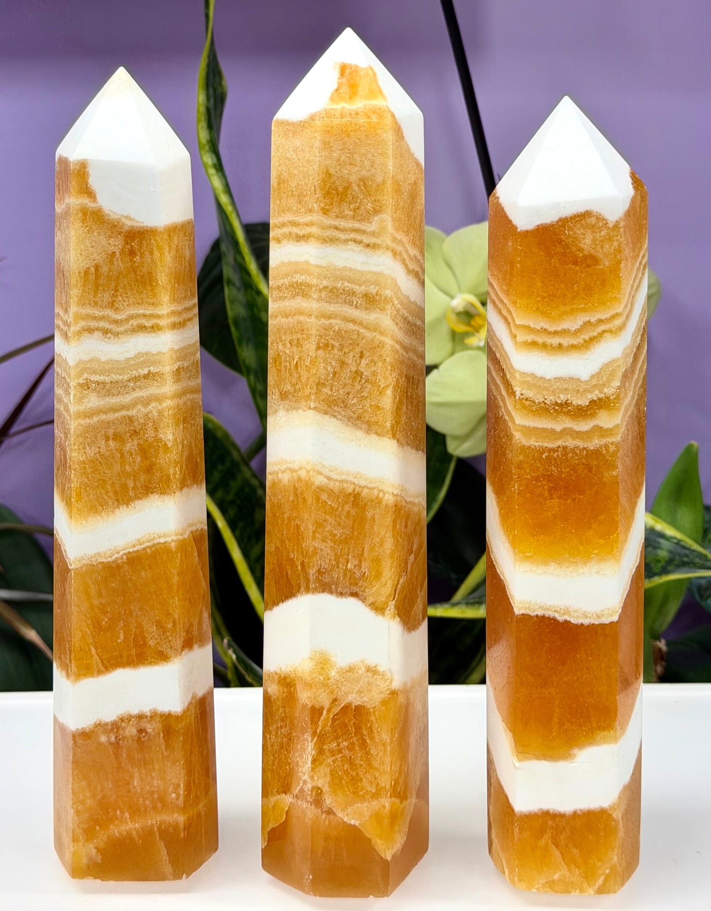 Wholesale Lot 3 pcs Natural Orange Calcite tower Obelisk Point Crystal Healing