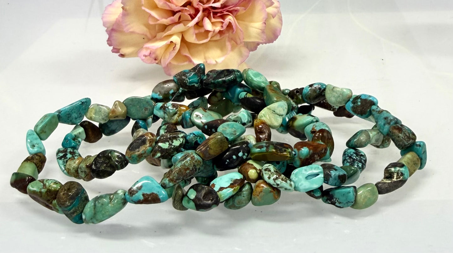 Wholesale 6 Pcs ~7mm TurquoiseCrystal tumble Stretch Bracelet 7.5”