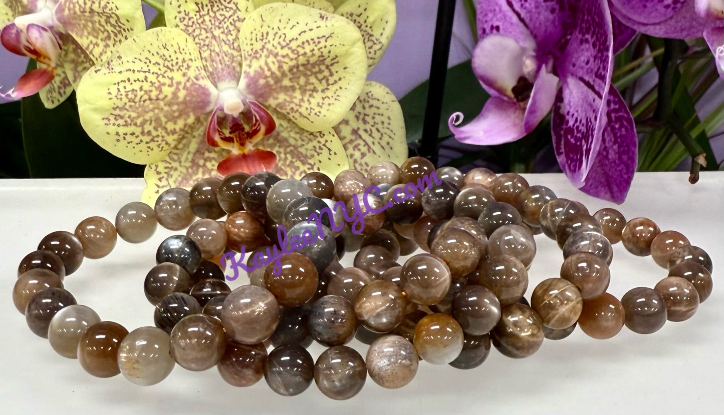 Wholesale Lot 6 Pcs Natural Black Moonstone 10mm 8” Stretch Bracelet