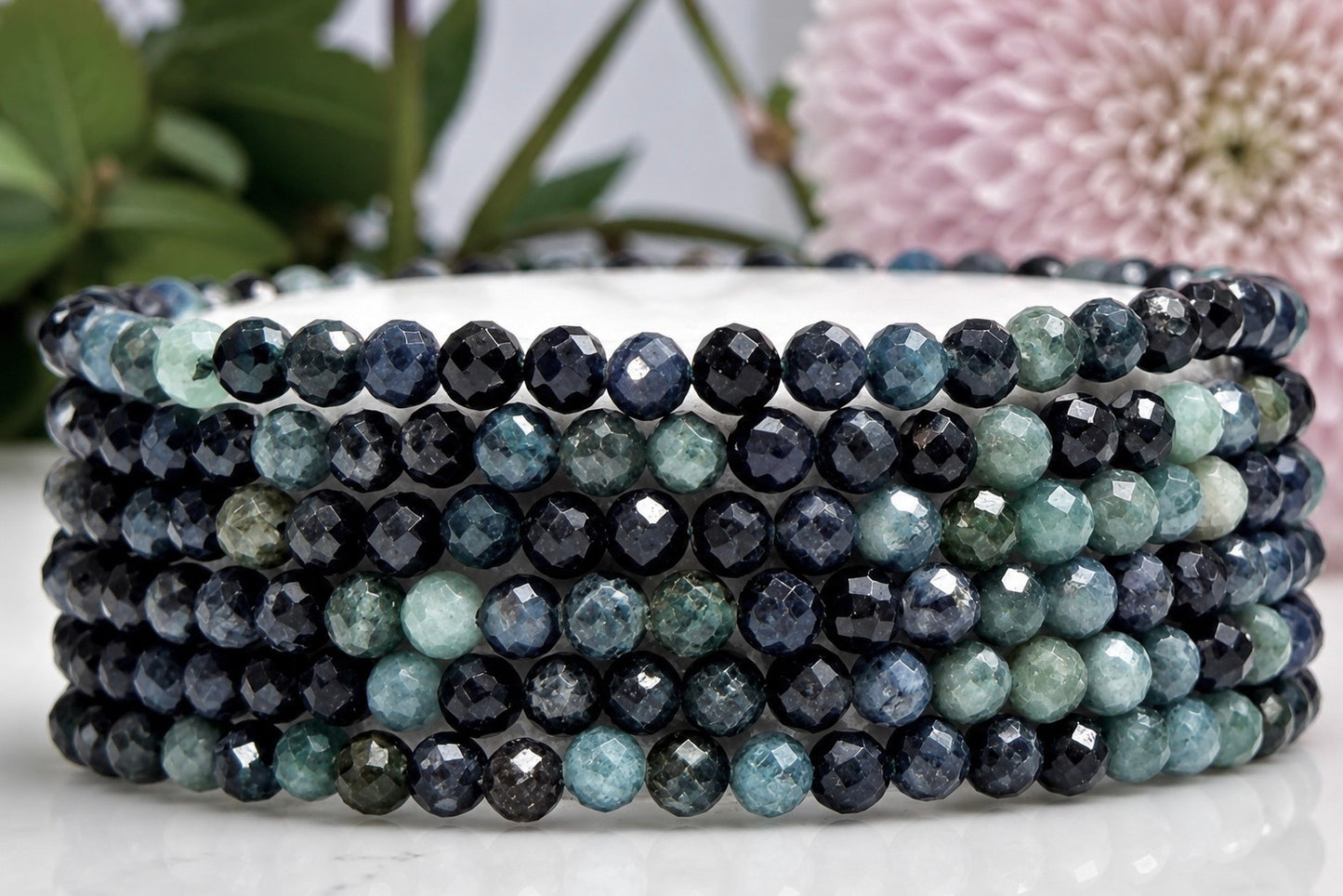 Wholesale 6 Pcs Natural Blue Tourmaline Faceted Stretch Bracelets – 4mm 7.5”