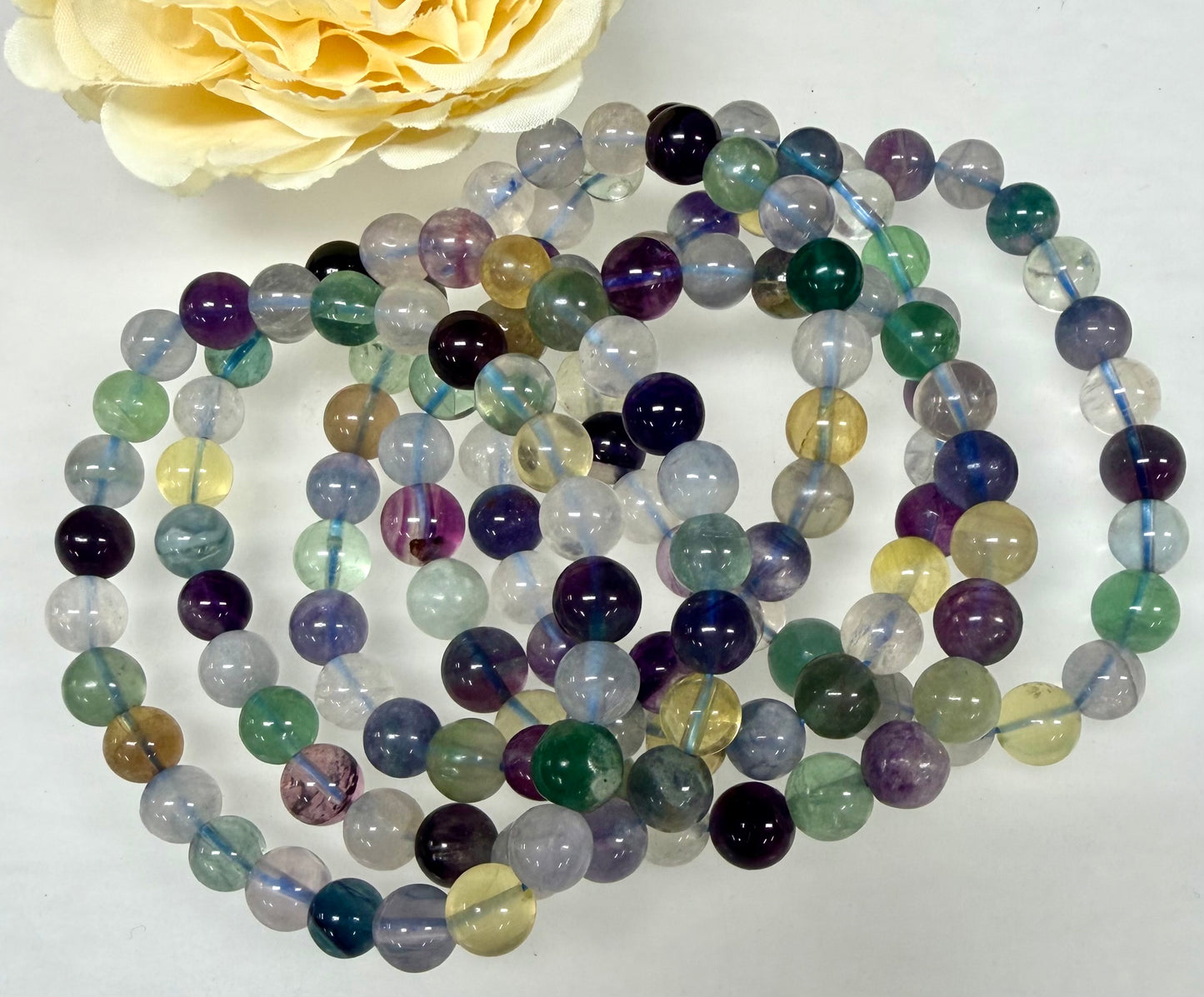 Wholesale 6 Pcs Natural Rainbow Fluorite 8mm 7.5” Crystal Healing Stretch Bracelet
