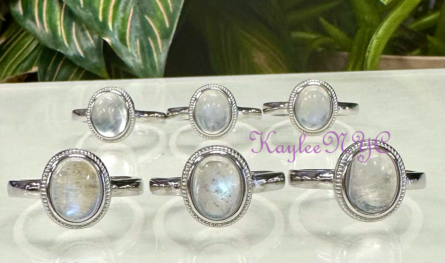 7 PCs Natural Moonstone White Bronze Ring