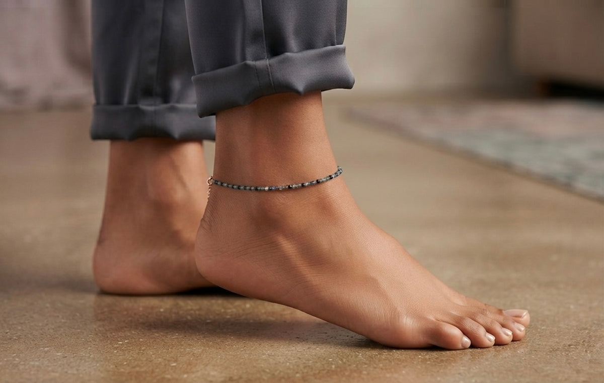 6 PCs 2mm Natural Blue Tourmaline Anklet Crystals Healing Energy