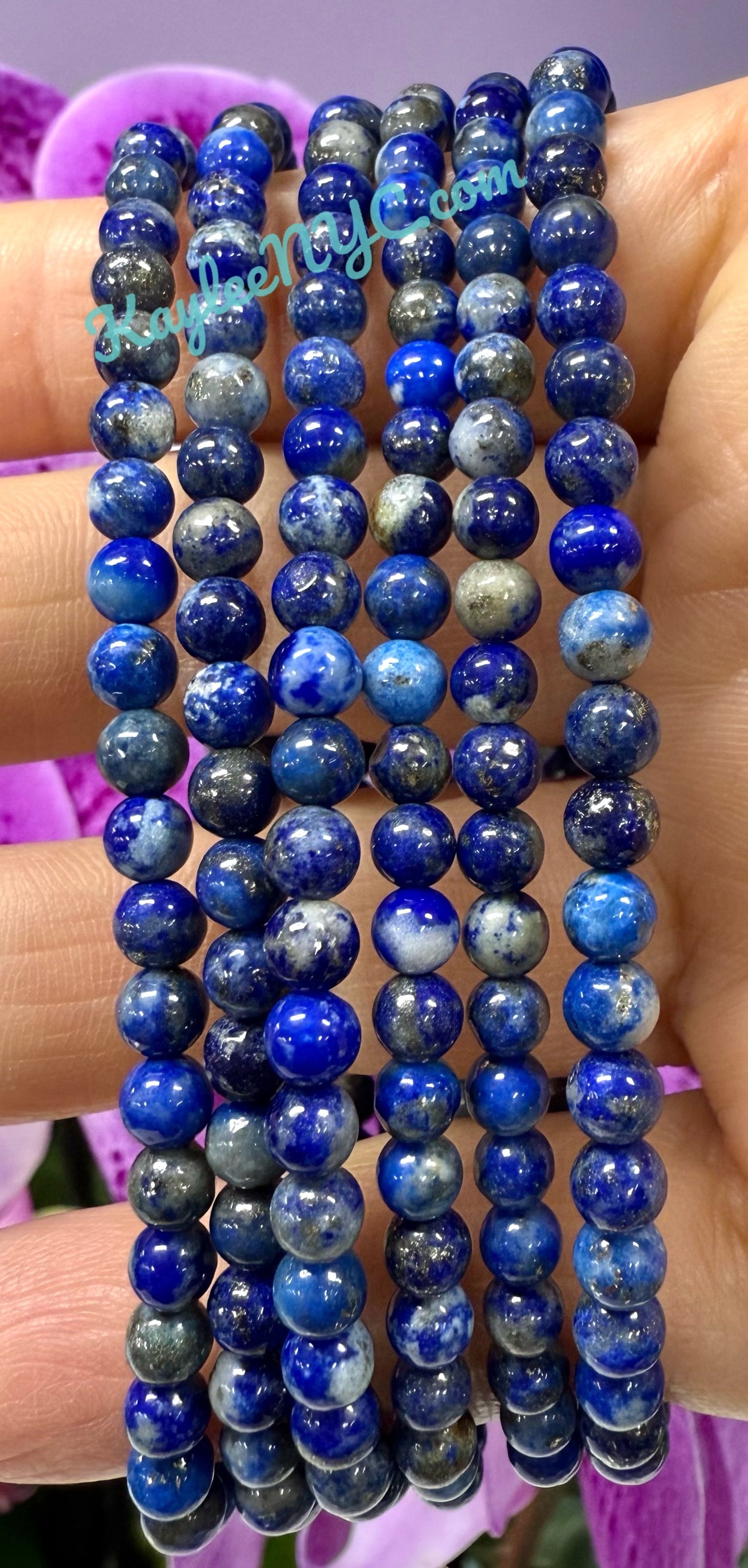 Wholesale 6 Pcs Natural Lapis Lazuli 4mm 7.5” Crystal Healing Stretch Bracelet