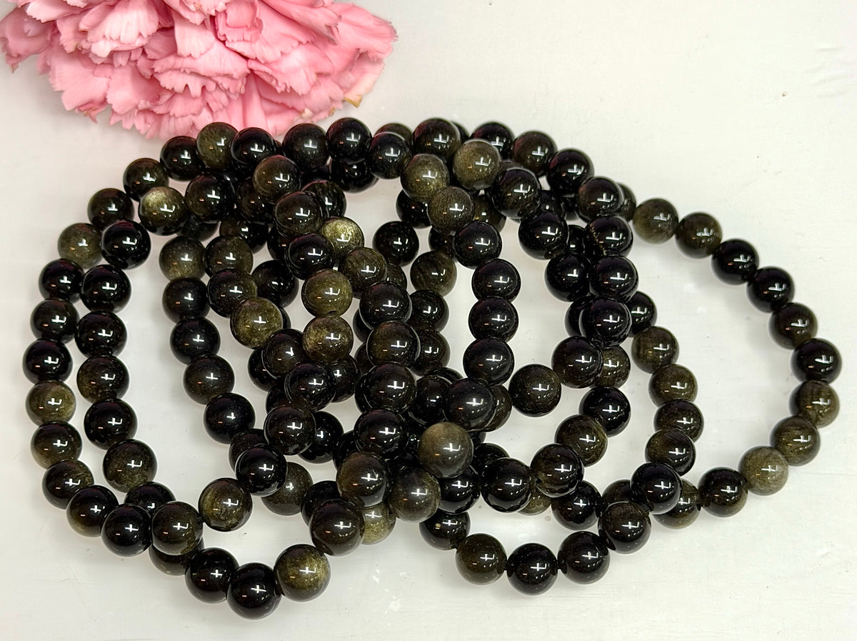 Wholesale Lot 6 Pcs Gold Sheen Obsidian 8mm 7.5” Stretch Bracelet
