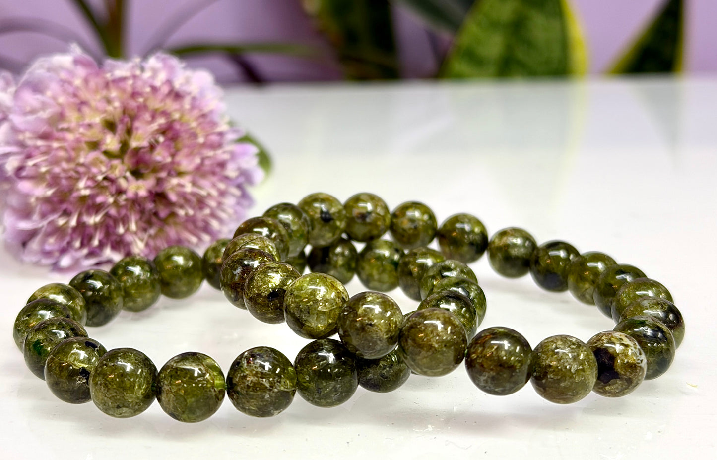3 PCs Natural Peridot 9-10mm Stretch Bracelet 8”