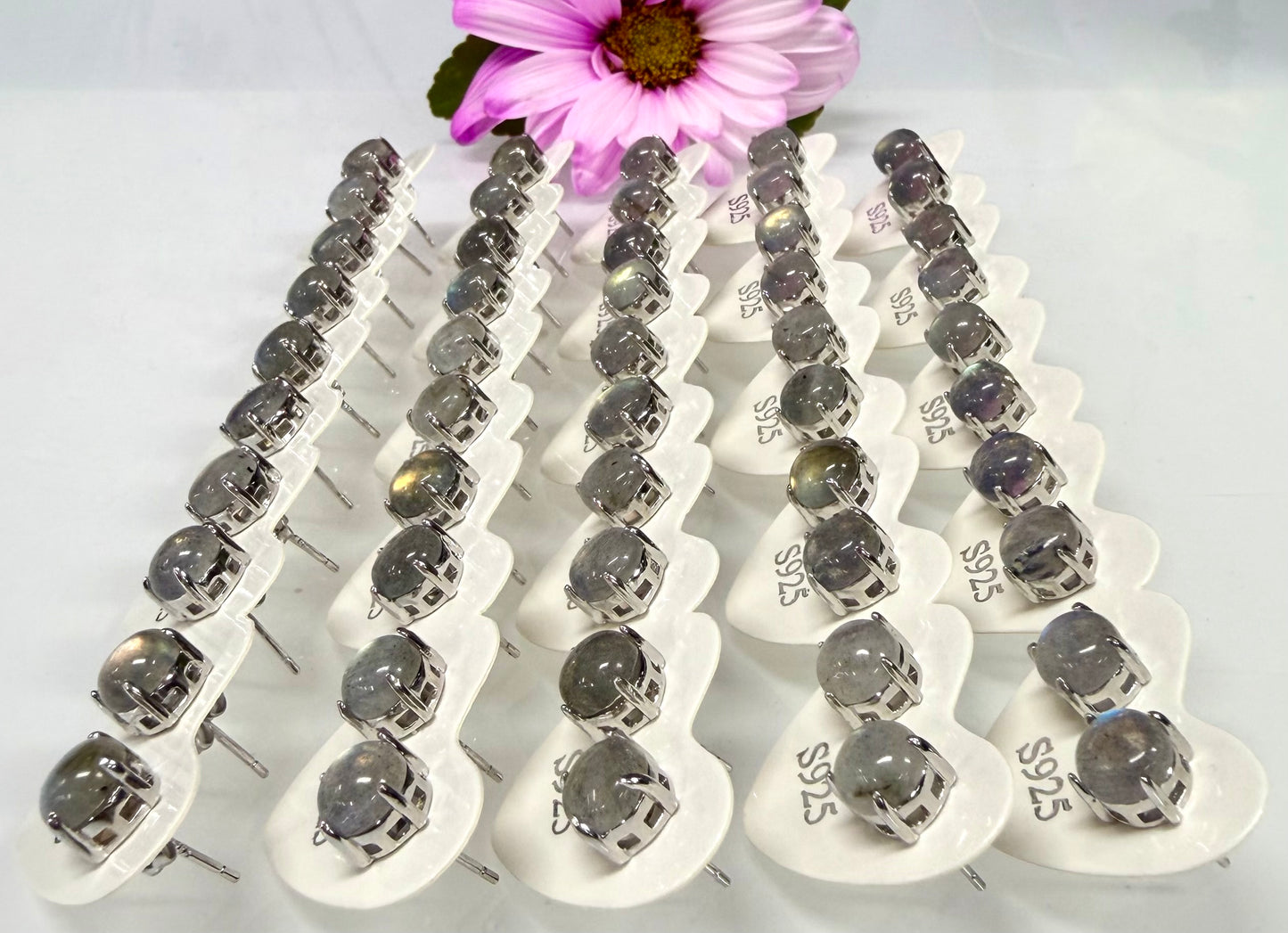 Wholesale 5 Pairs Natural Labradorite Sterling Silver(925) Posts 7mm