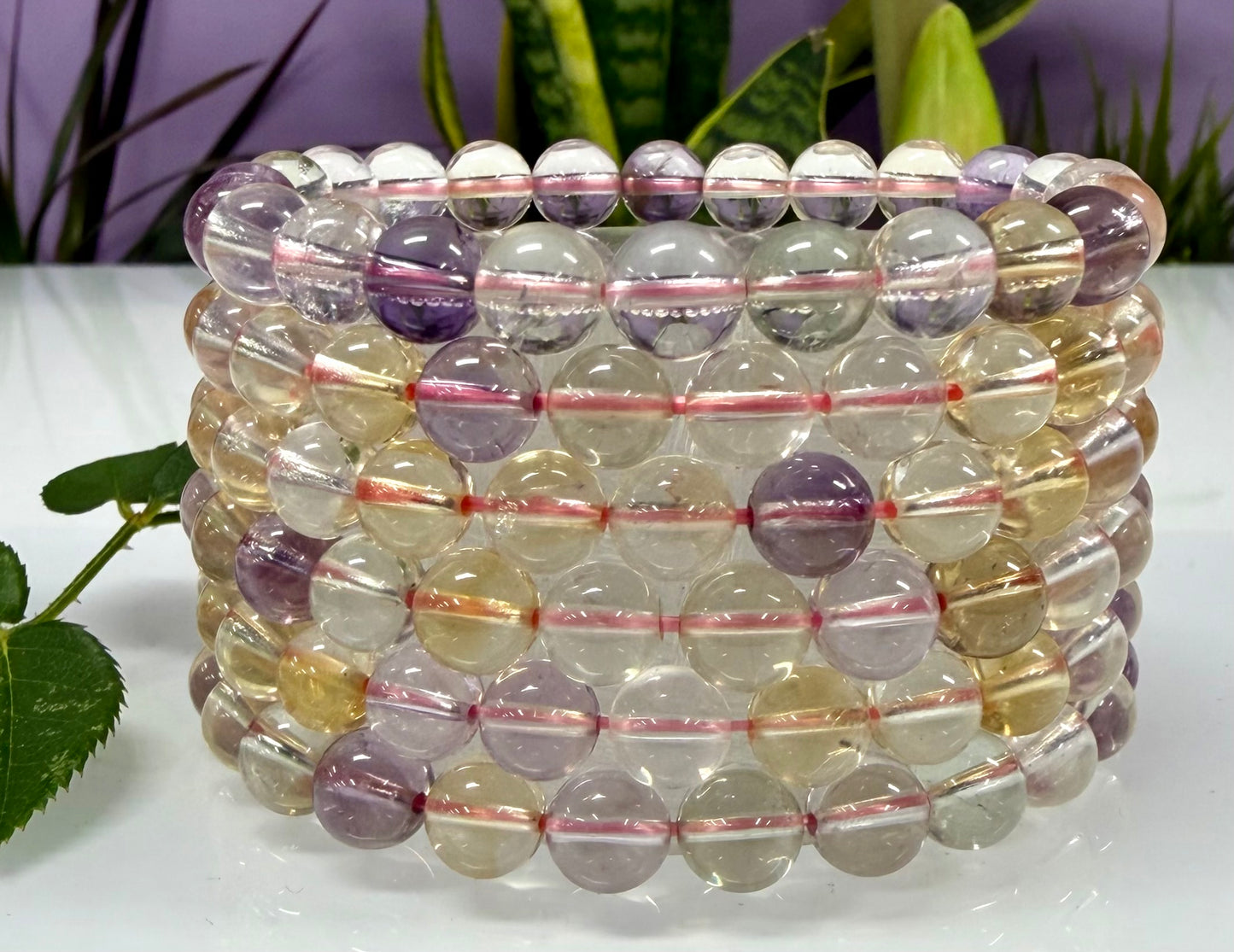 Wholesale 6 Pcs Natural Ametrine 8mm 7.5” Crystal Healing Stretch Bracelet