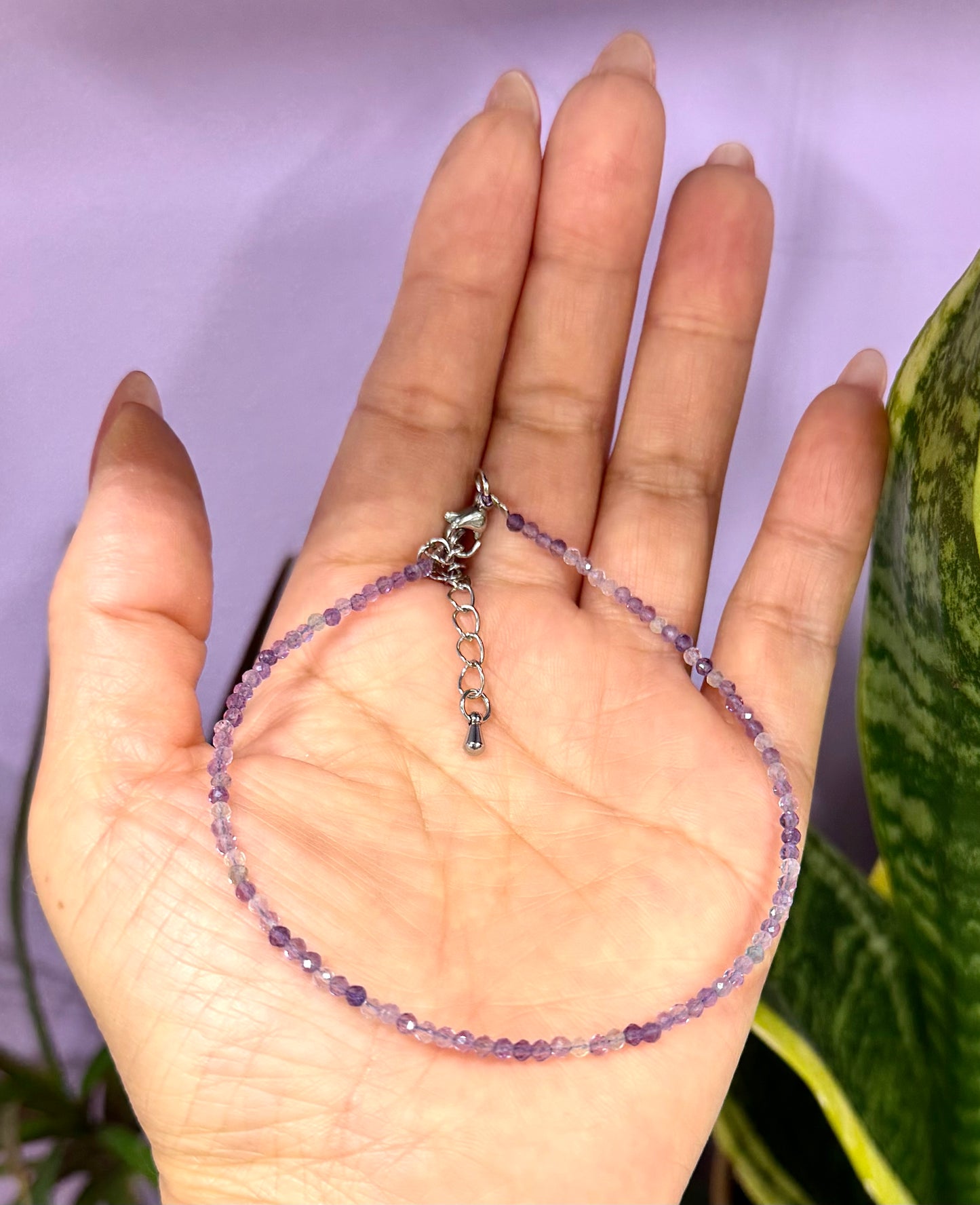 6 PCs 2mm Faceted Fluorite Anklet Stainless Steel Findings