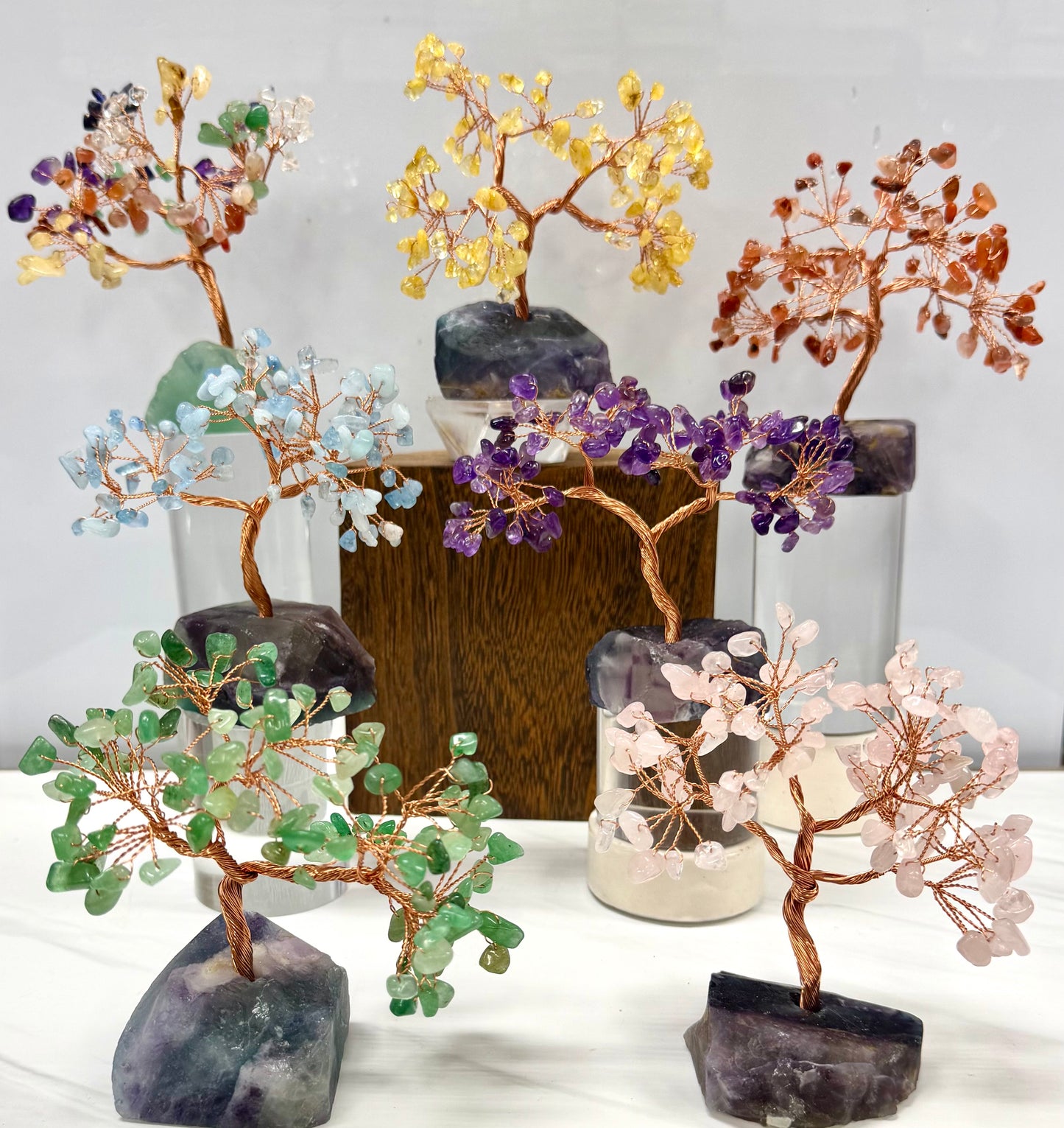 Wholesale Lot 7Pcs Bonsai Tree with Fluorite Crystal Base