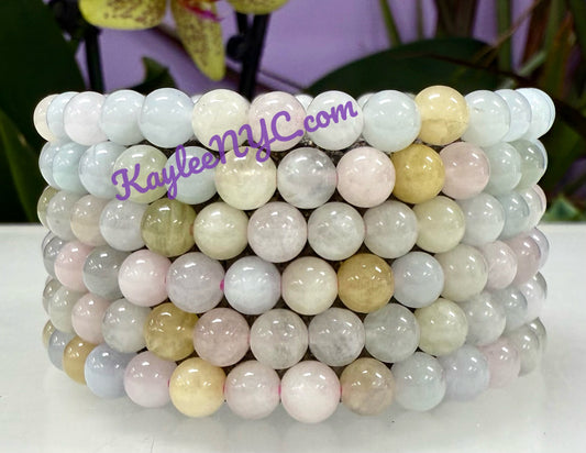 Wholesale 6 Pcs Natural Morganite 6mm 7.5” Crystal Healing Stretch Bracelet