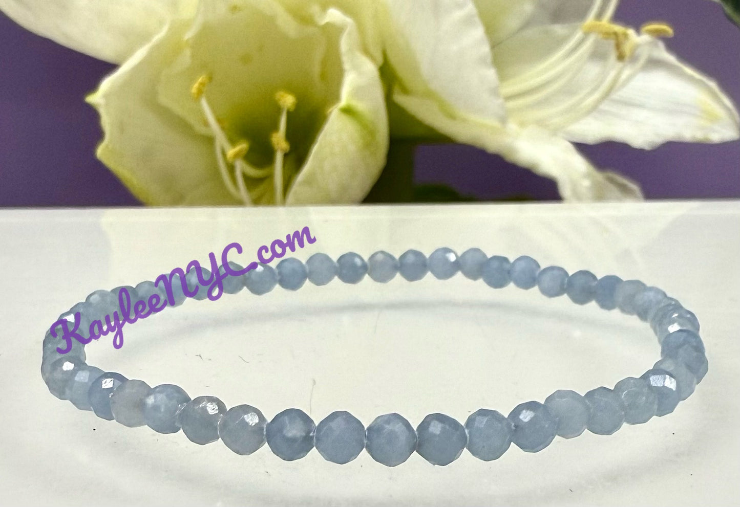 Wholesale Lot 6 Pcs Natural Angelite 4mm Faceted 7.5” Crystal Healing Stretch Bracelet