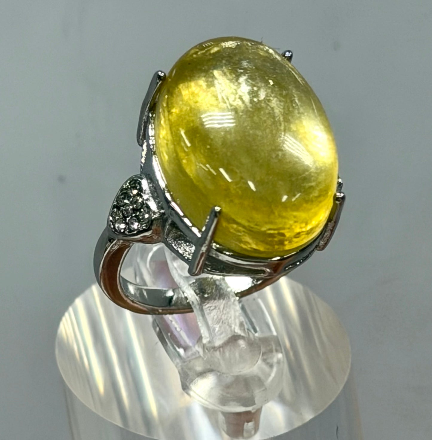 Wholesale Lot 7 pcs Natural Golden Lepidolite Stainless Steel Ring 13x18mm