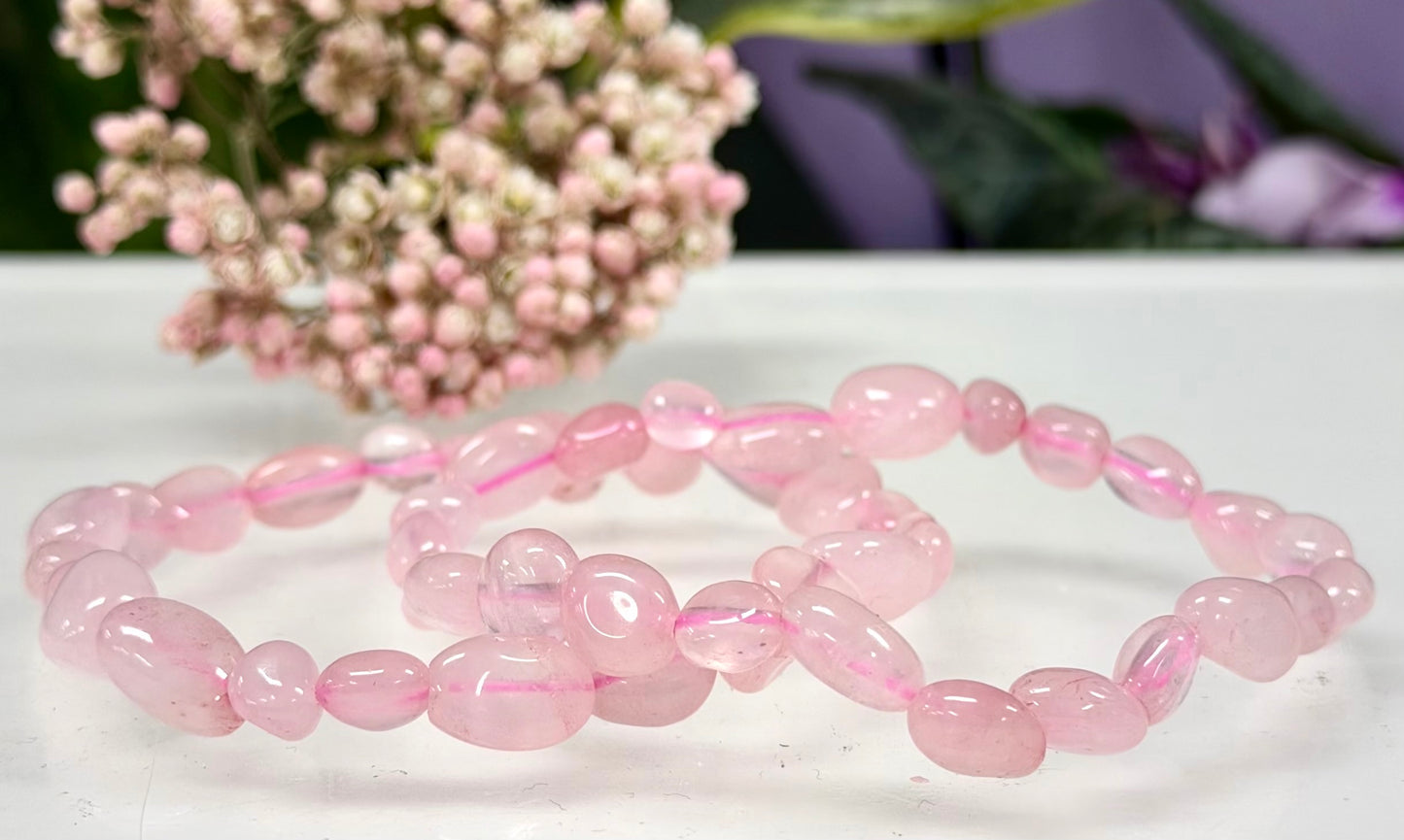 Wholesale 6 Pcs 6mm Rose Quartz Natural Crystal tumble Stretch Bracelet 7.5”