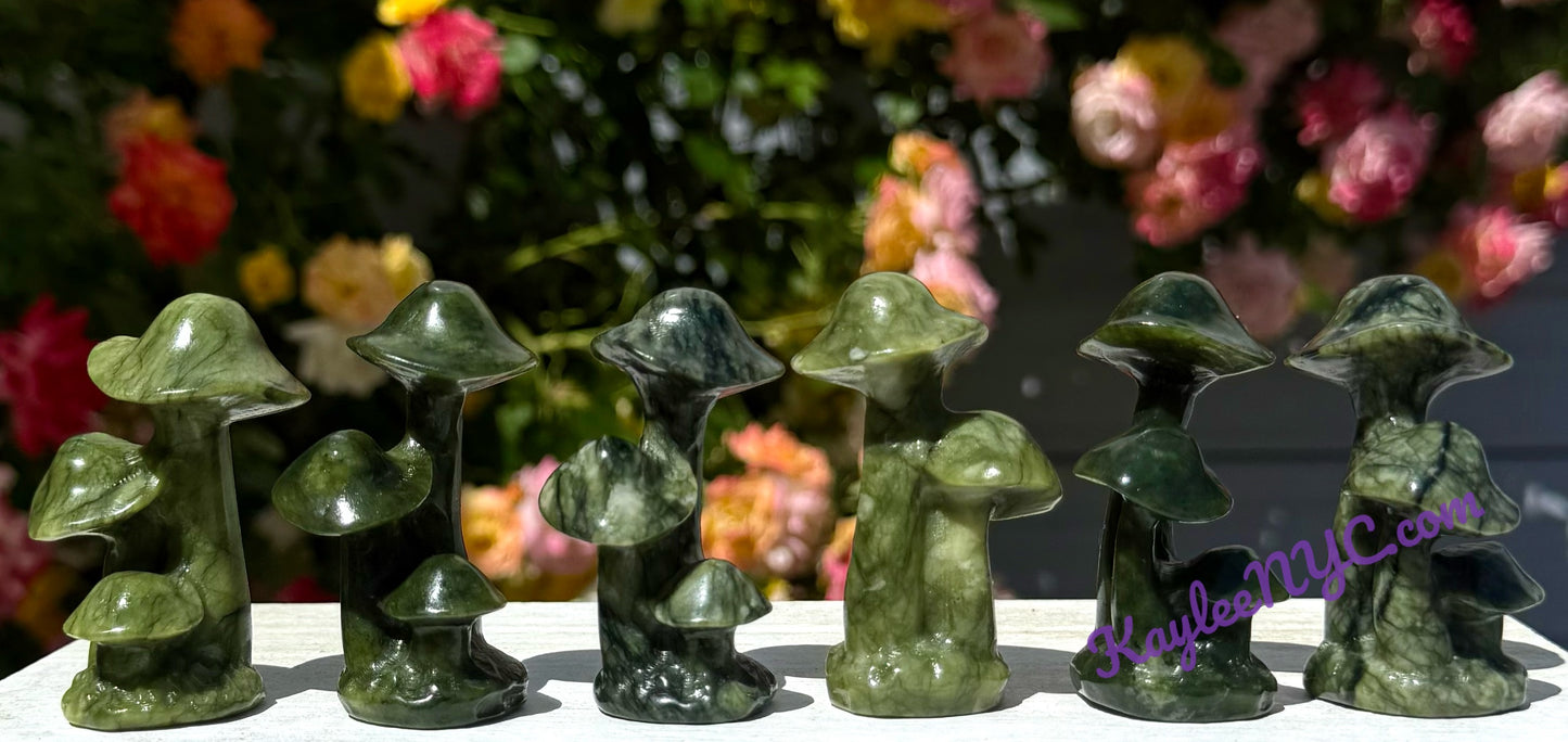 Wholesale Lot 6 pcs Natural Nephrite Jade Mushroom Crystals Healing Energy