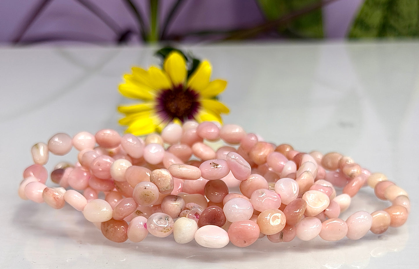 Wholesale 6 Pcs 6.5mmPink Opal Tumble Natural Crystal Healing Stretch Bracelet 7.5"