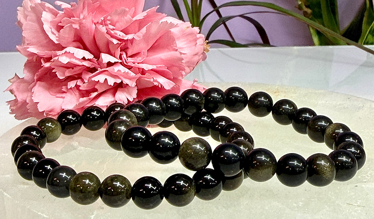Wholesale Lot 6 Pcs Gold Sheen Obsidian 8mm 7.5” Stretch Bracelet