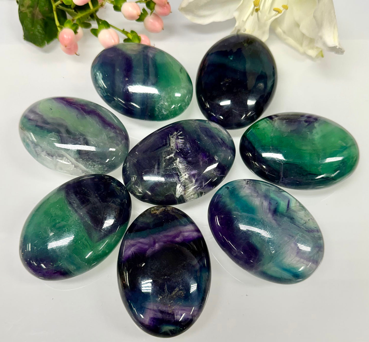 Wholesale Lot 8 pcs Natural Rainbow Fluorite Palm Stones Crystal Natural Energy 2.5-2.8lbs
