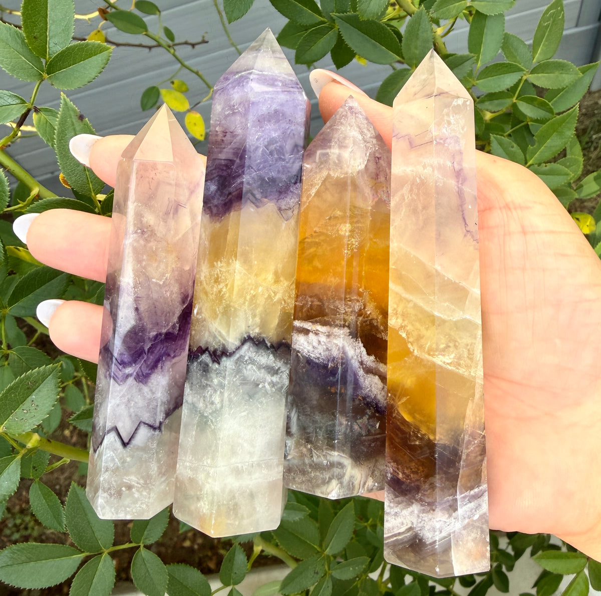 Wholesale Lot 2 lbs Natural Purple Yellow Fluorite Obelisk Tower Point Crystal Healing