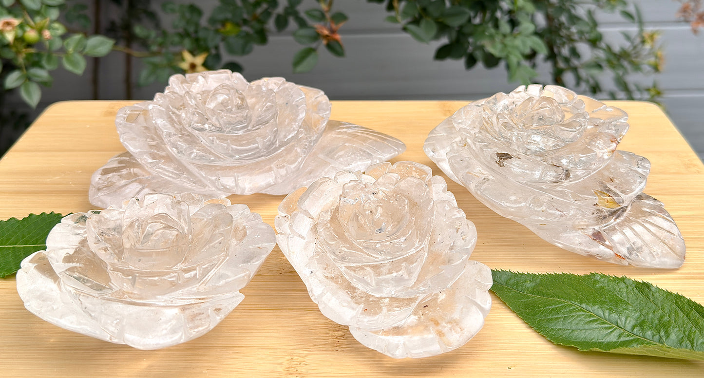 4-5 pcs Natural Clear Quartz Rose Carving Crystals Healing Energy