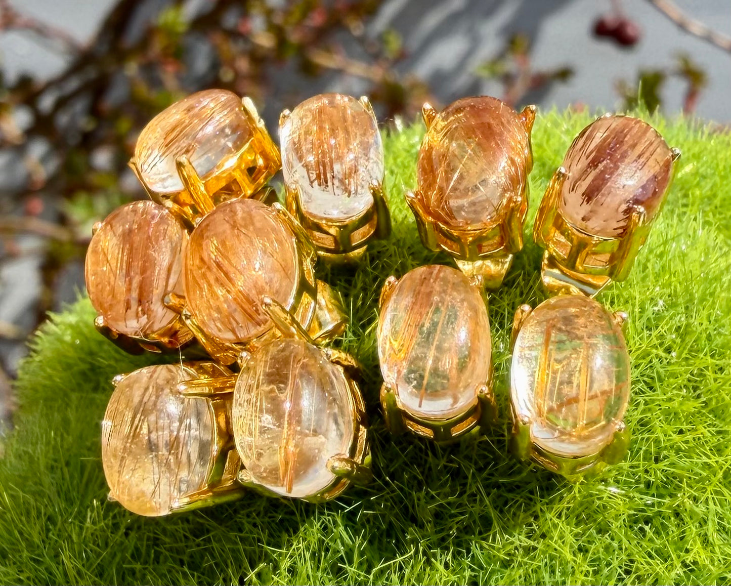 Wholesale Lot 5 Pairs Natural Gold Rutilated Quartz Sterling Silver (925) Posts