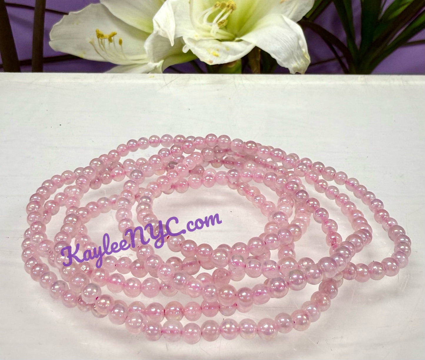 Wholesale 6 Pcs Angel Aura Rose Quartz 4mm 7.5” Crystal Healing Stretch Bracelet