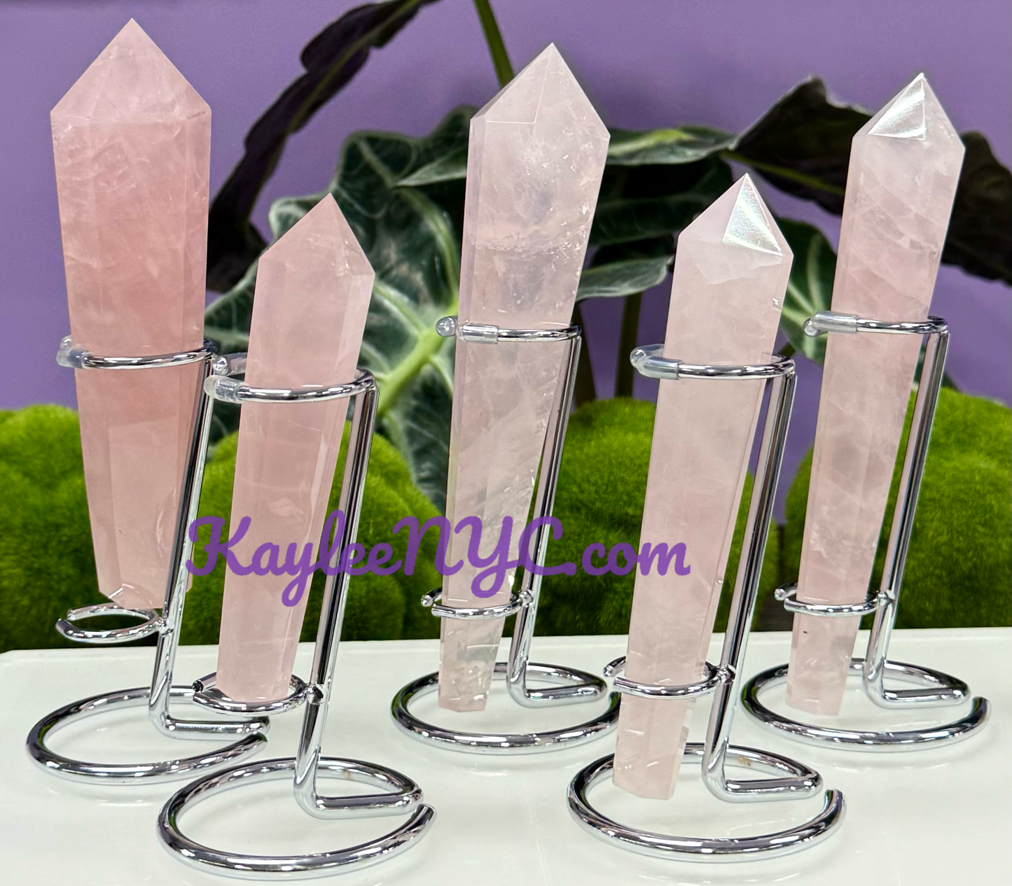 Wholesale Lot 5 pcs Natural Rose Quartz Septer w stand Crystal Energy