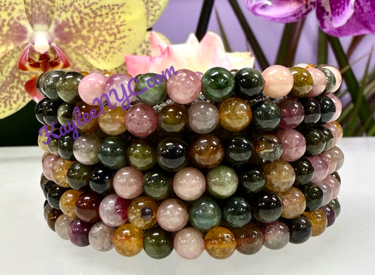 Wholesale 6 Pcs Natural Watermelon Tourmaline 5.5mm 7.5” Crystal Healing Stretch Bracelet