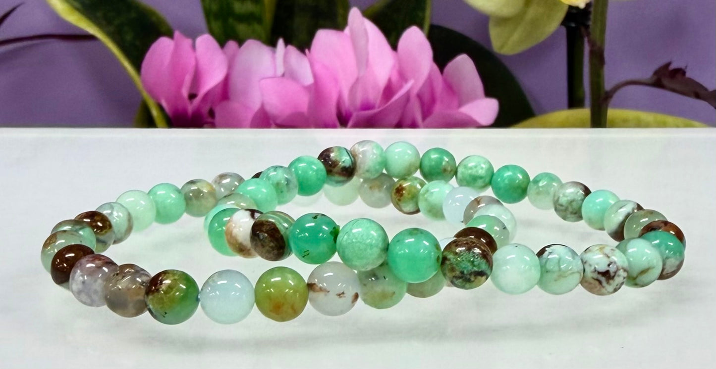 6 PCs 6mm Chrysoprase Stretch Bracelet Natural Crystal Healing 7.5”