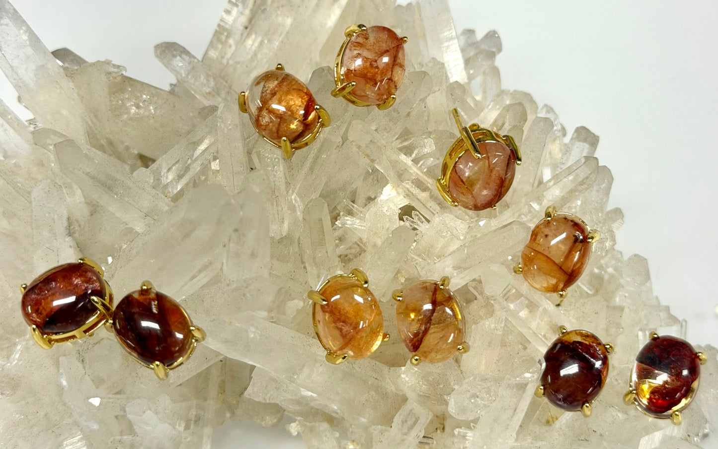 Wholesale Lot 5 Pairs Natural Hematiod Fire Quartz Sterling Silver(925) Earring Studs 8x10mm
