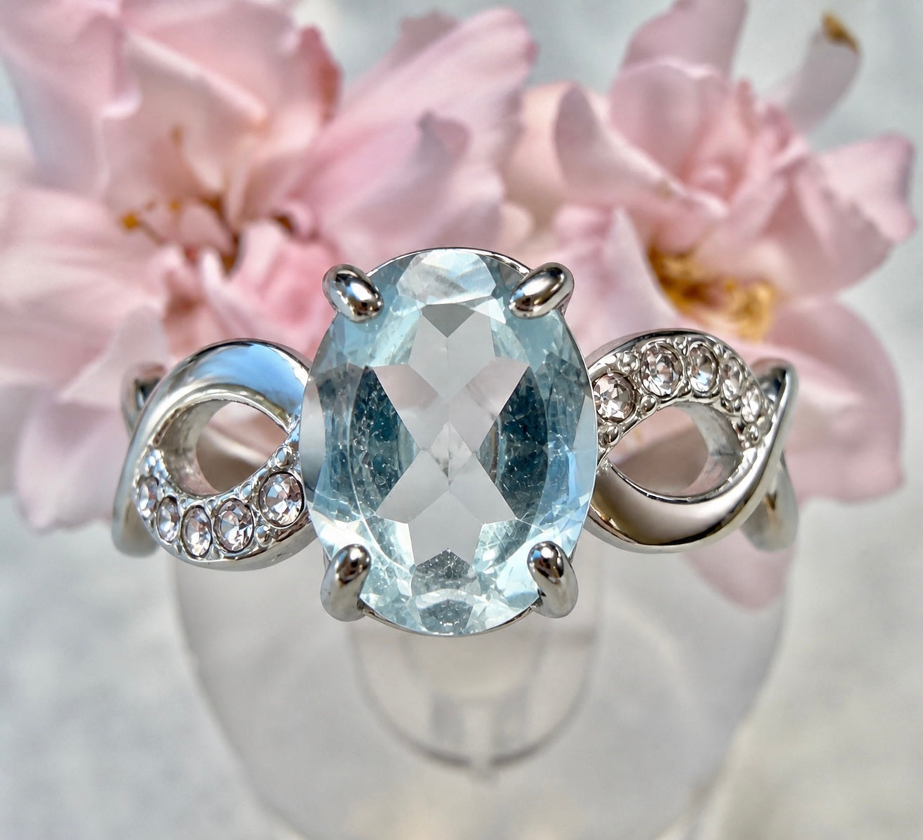 Wholesale Lot 7 pcs Faceted Natural Blue Topaz Stainless Steel Ring 7x9mm