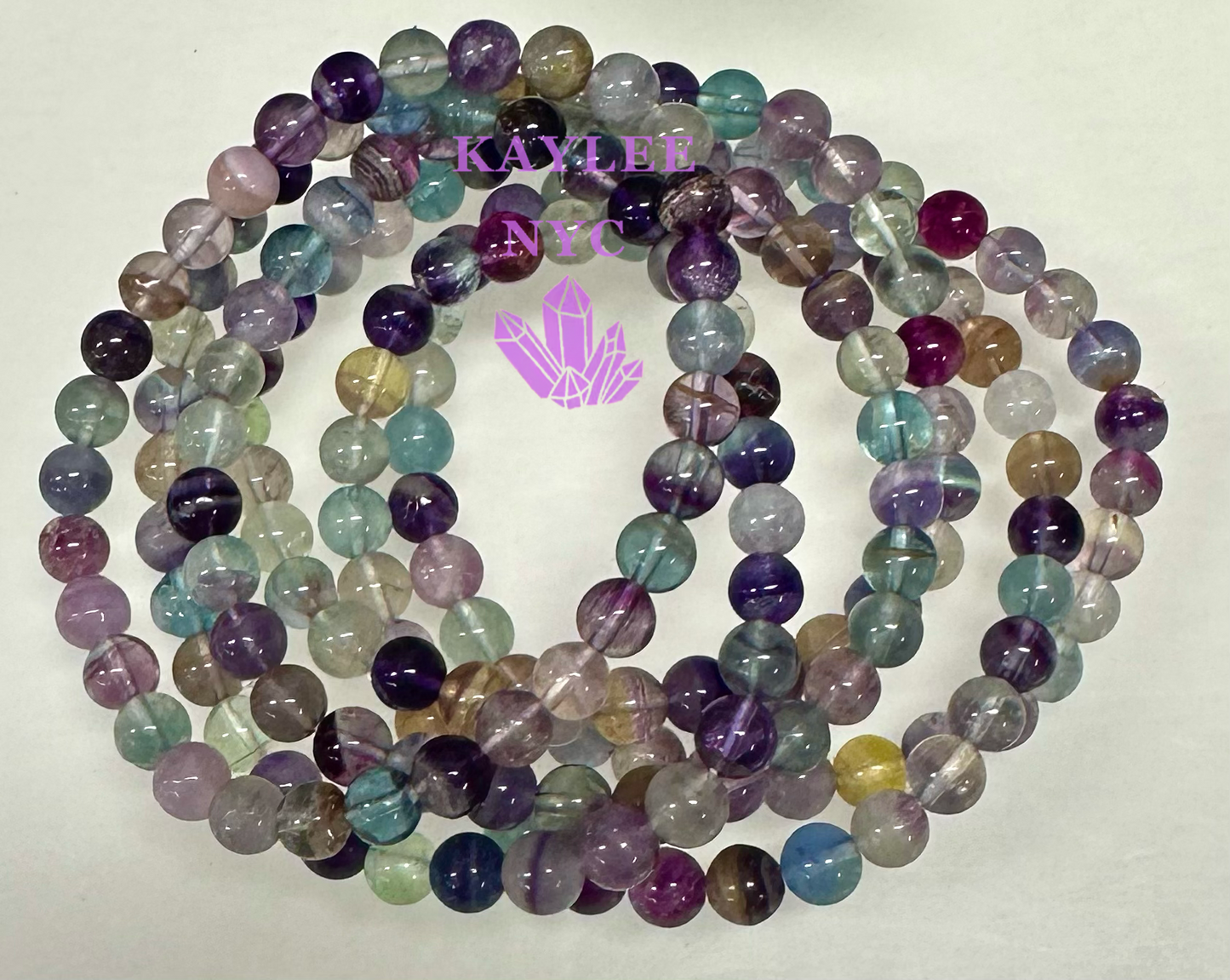 6 PCs 6mm Natural Rainbow Fluorite Stretch Bracelet 7.5”