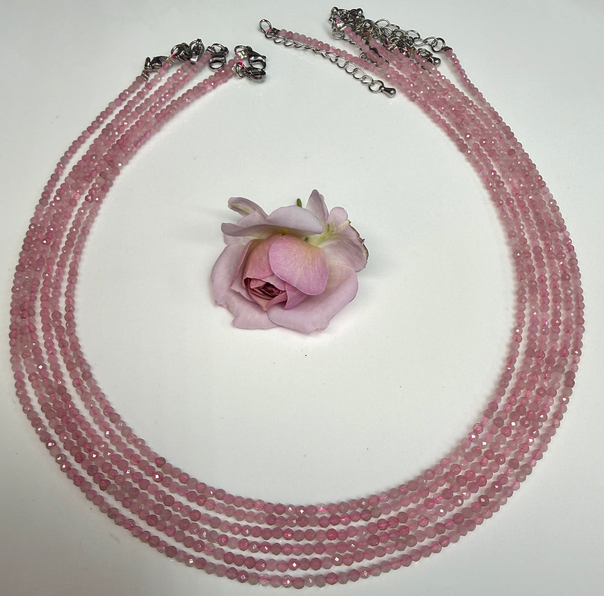 6 PCs 2mm Natural Dark Rose Quartz Necklaces