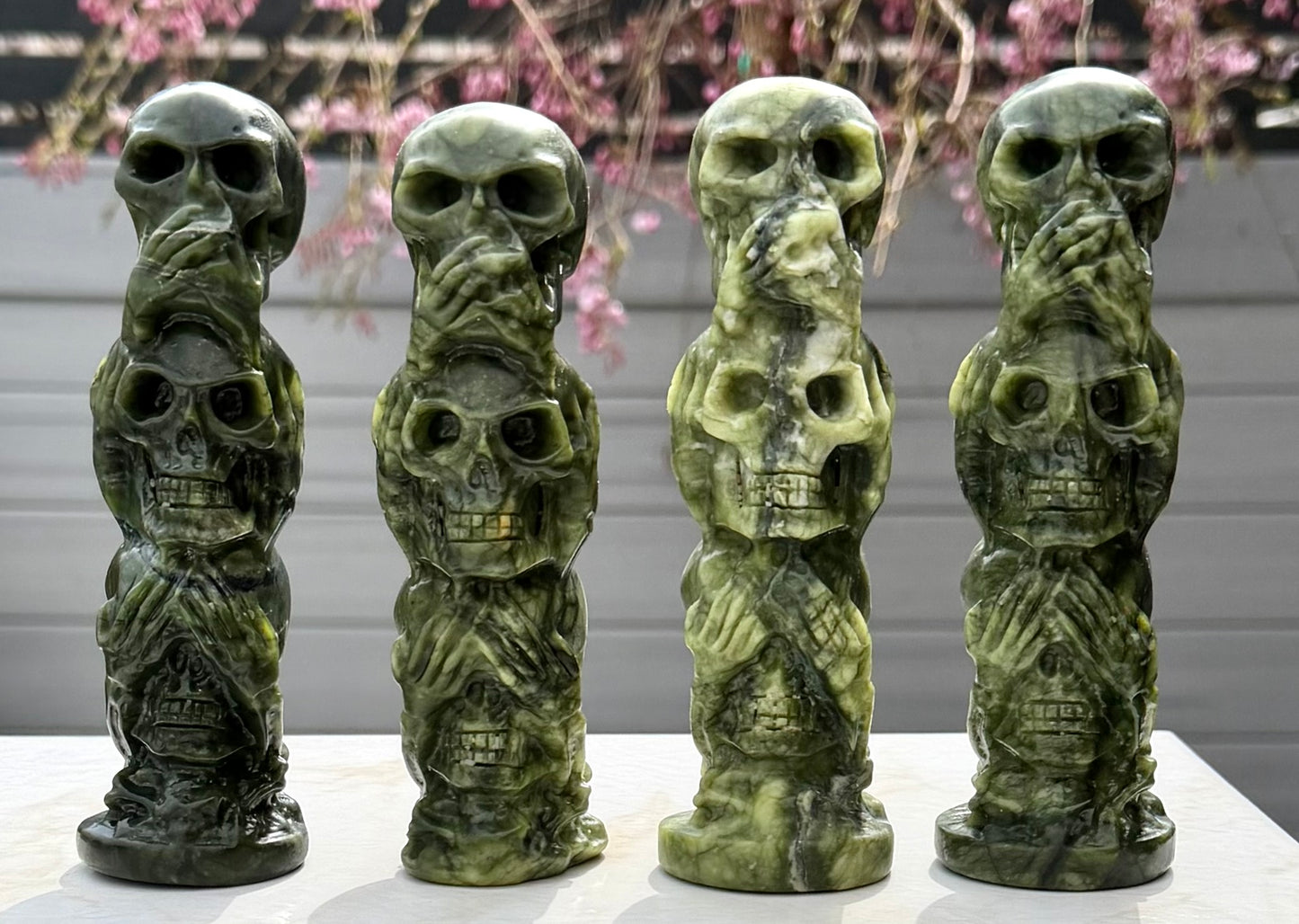 4 PCs 6” Natural Nephirte Jade Skulls Crystal Healing Energy