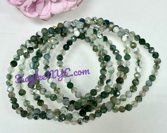Wholesale Lot 6 Pcs Natural Faceted Moss Agate 4mm 7.5” Crystal Healing Stretch Bracelet