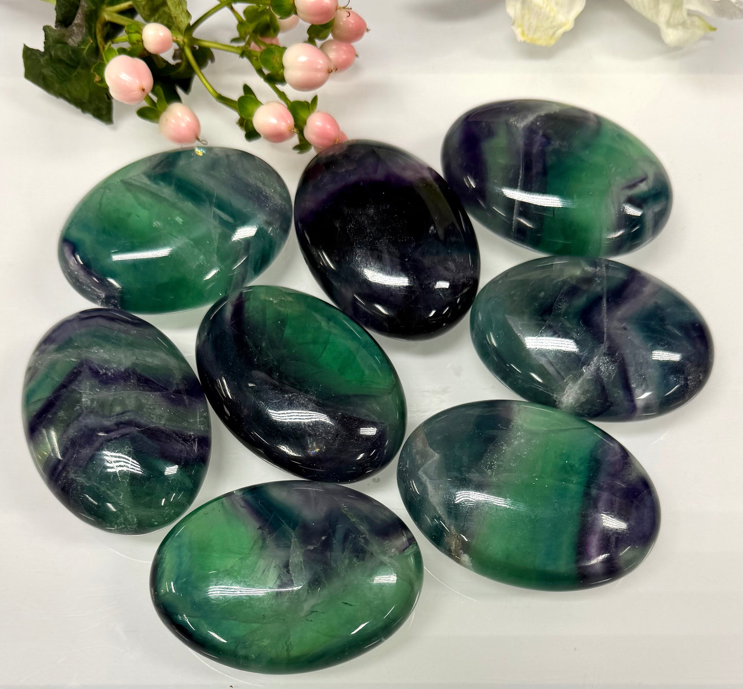 Wholesale Lot 8 pcs Natural Rainbow Fluorite Palm Stones Crystal Natural Energy 2.5-2.8lbs
