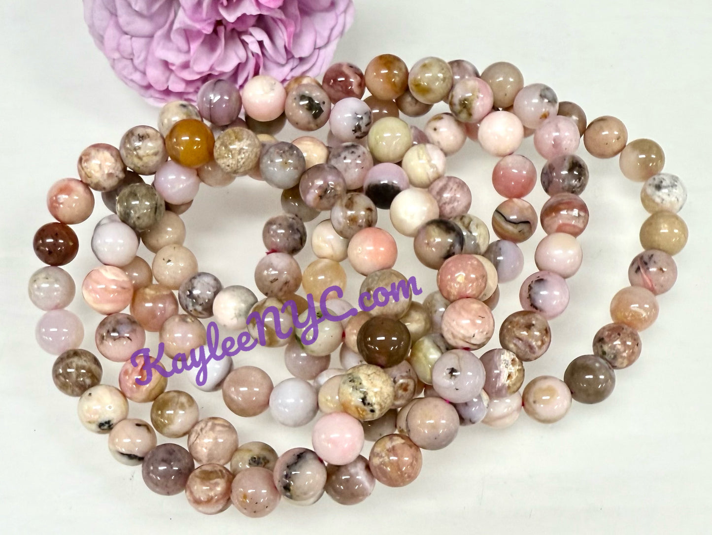 6 PCs Natural Pink Opal Stretch Bracelet 8mm