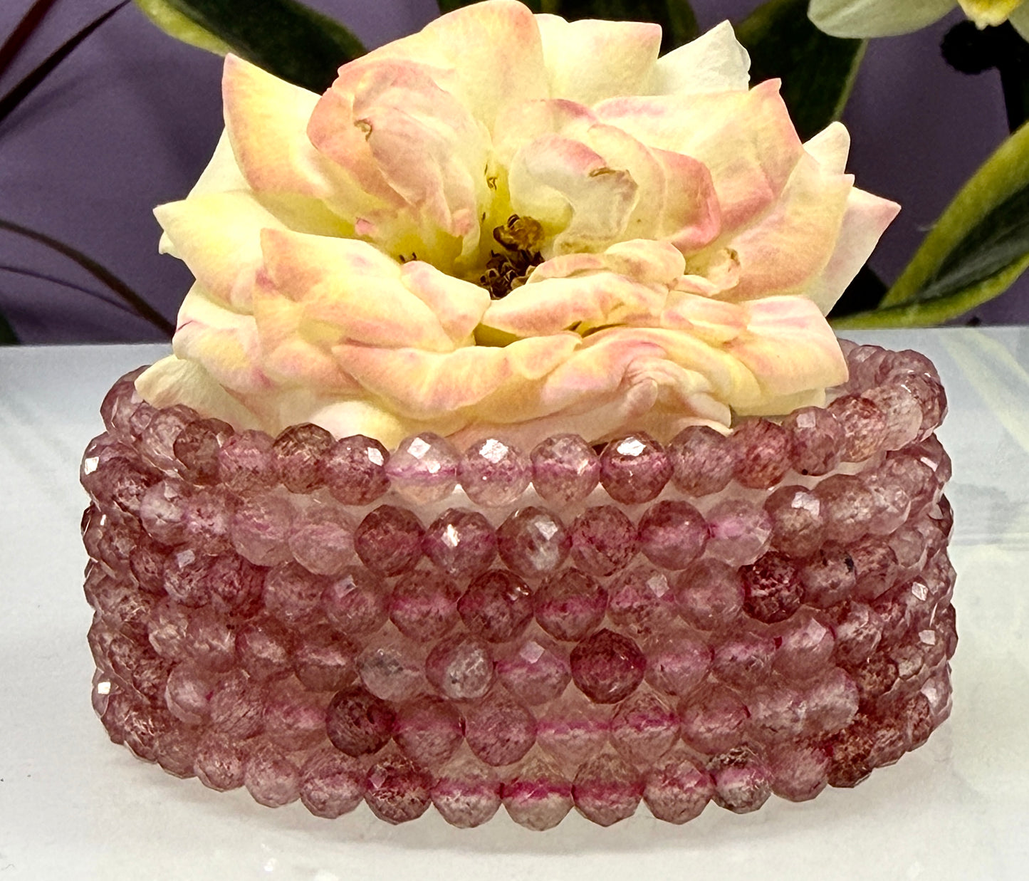Wholesale 6 Pcs 4mm Faceted Strawberry Quartz Stretch Bracelet 7.5"