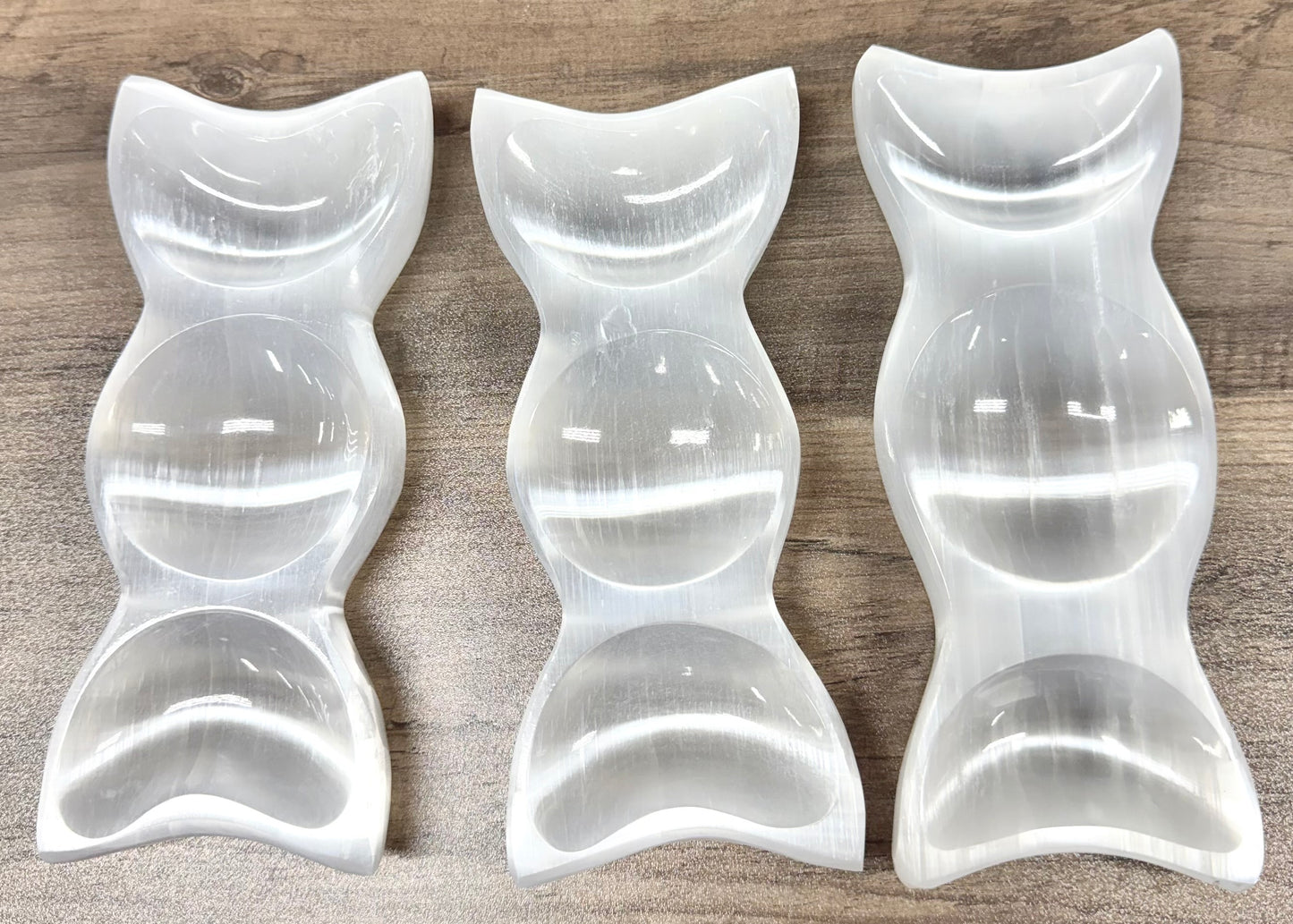 3 PCs large Natural Selenite aka Satin Spar Moon Bowl