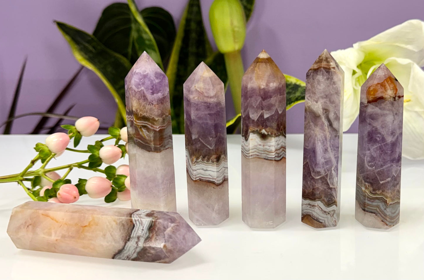 1 lb Natural Amethyst Lace Agate Obelisk Tower