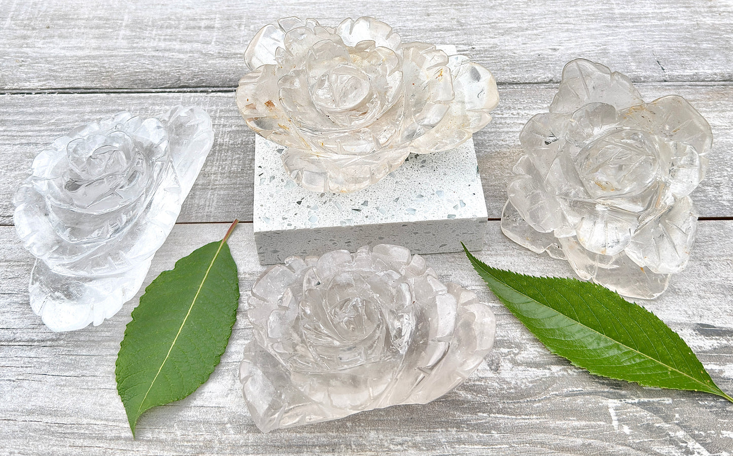 4-5 pcs Natural Clear Quartz Rose Carving Crystals Healing Energy