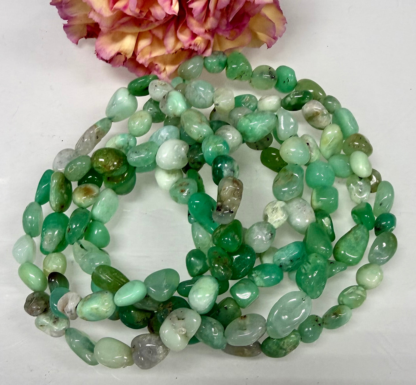 Wholesale 6 Pcs ~7mm Chrysoprase Natural Crystal tumble Stretch Bracelet 7.5”