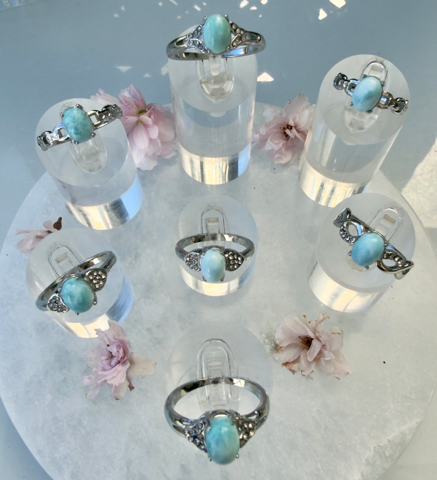 Wholesale Lot 7 pcs Natural Larimar Stainless Steel Ring 6x8mm