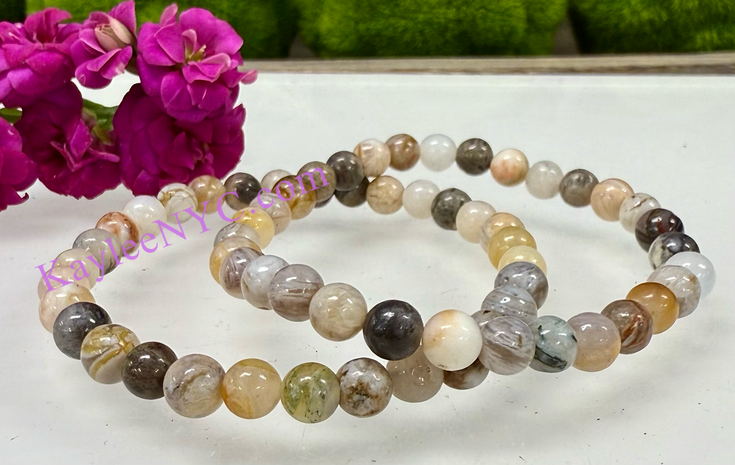 Wholesale 6 Pcs Natural Bamboo Agate 6mm 7.5” Crystal Healing Stretch Bracelet