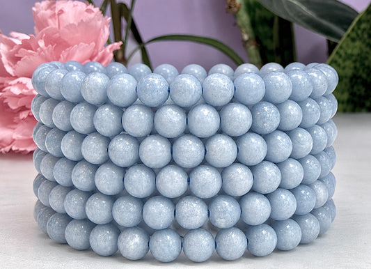 Wholesale 6 Pcs Natural Angelite 6mm 7.5” Crystal Healing Stretch Bracelet