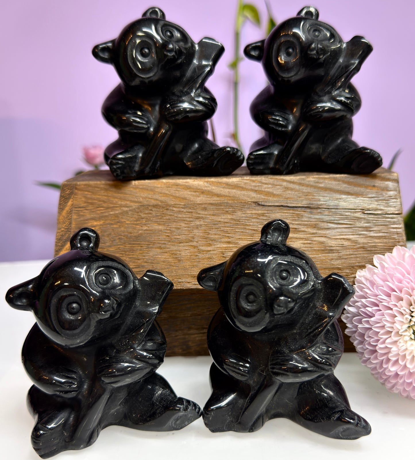 4 PCs 3” Natural Black Obsidian Panda Crystals Healing Energy