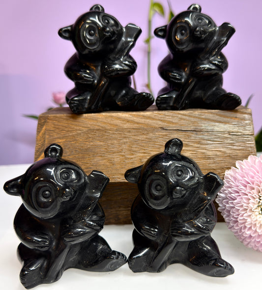 4 PCs 3” Natural Black Obsidian Panda Crystals Healing Energy
